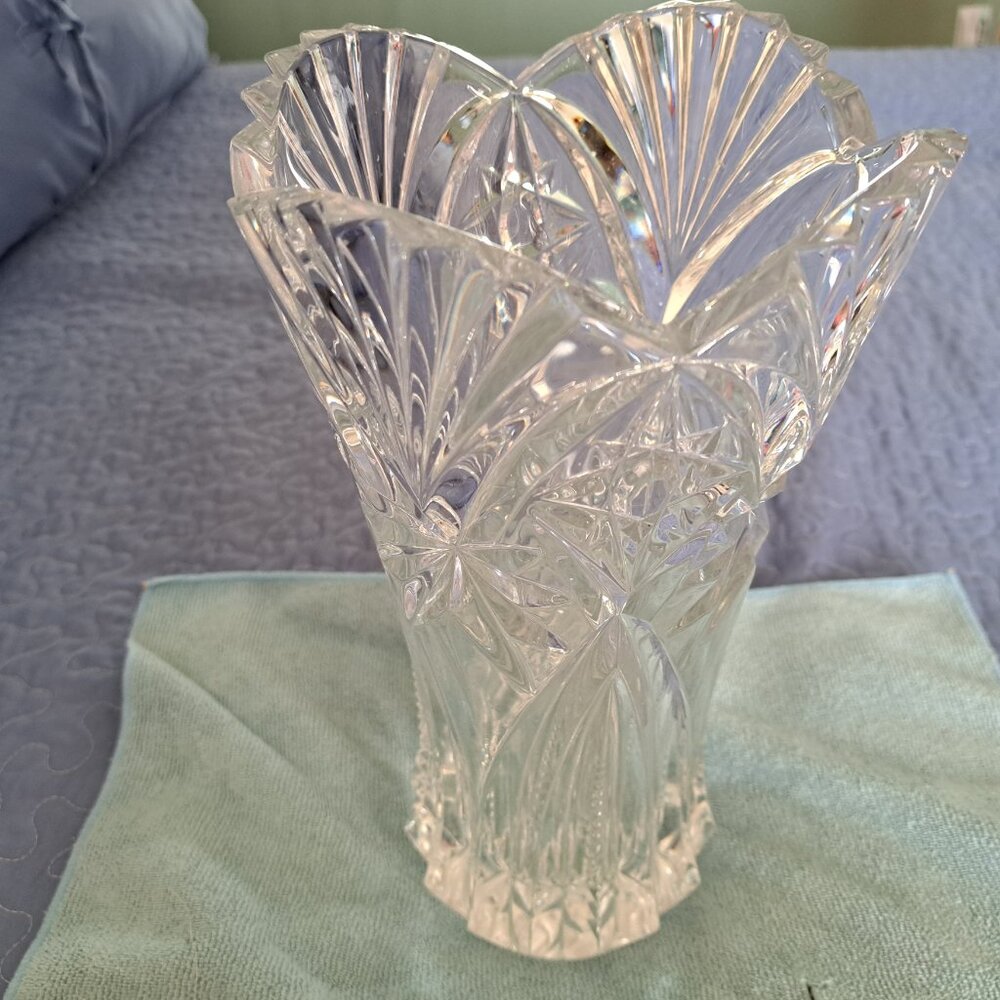 Vintage JG Durand Lead Crystal Blown Glass Vase - 12 inch Tall.